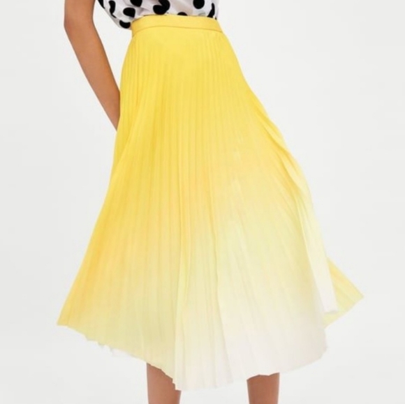 Zara Dresses & Skirts - Zara Pleated Yellow Ombre Midi Skirt Size XS